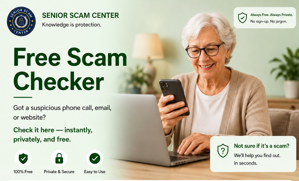 Free Scam Checker — got a suspicious phone call, email, or website? Check it here instantly, privately, and free.