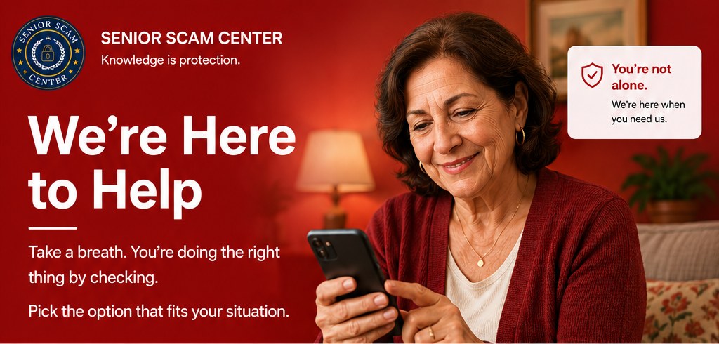 We're Here to Help — take a breath, you're doing the right thing by checking. Pick the option that fits your situation.