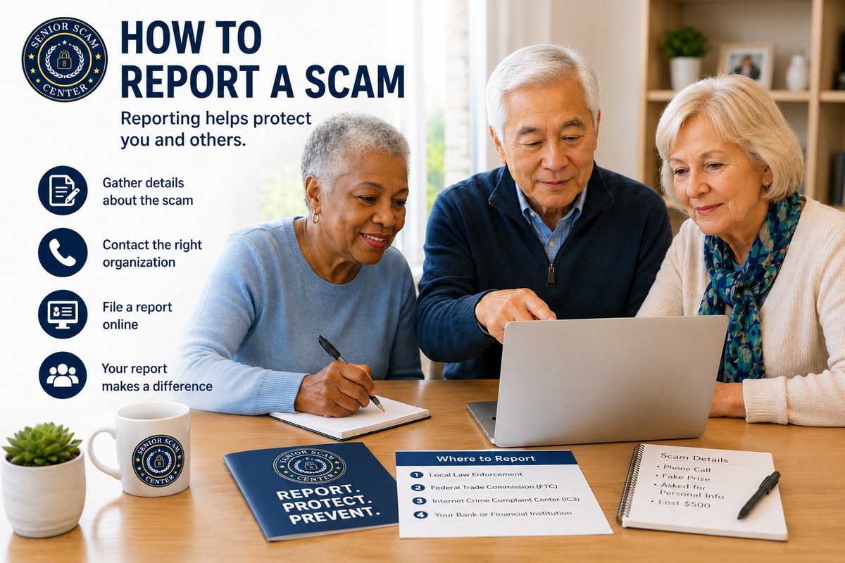 How to Report a Scam — Reporting helps protect you and others. Gather details about the scam, contact the right organization, file a report online; your report makes a difference.