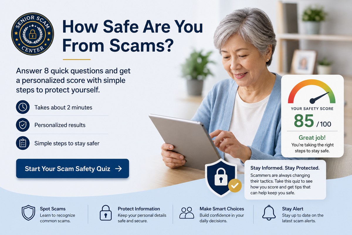 How Safe Are You From Scams? Answer 8 quick questions and get a personalized safety score with simple steps to protect yourself — takes about 2 minutes.
